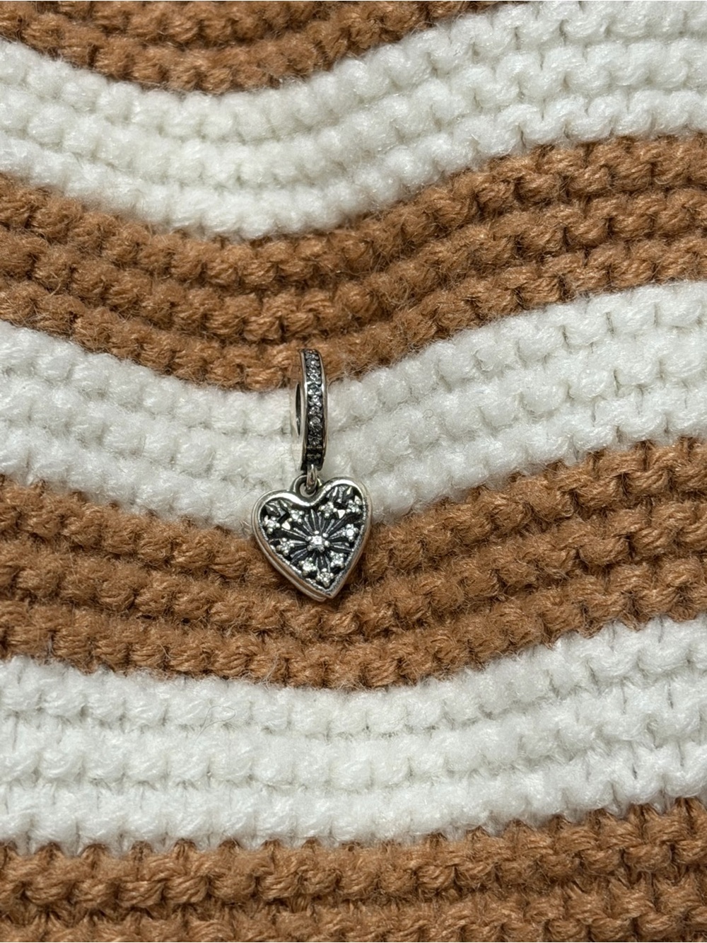 Pandora Silver Heart Dangle Charm with Clear Stones